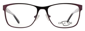 Oscar de la Renta clear frame glasses with red trim and logo