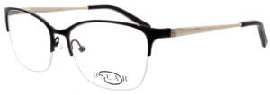 Oscar de la Renta clear frame glasses with black trim and logo