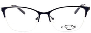 Oscar de la Renta clear frame glasses with black trim and logo